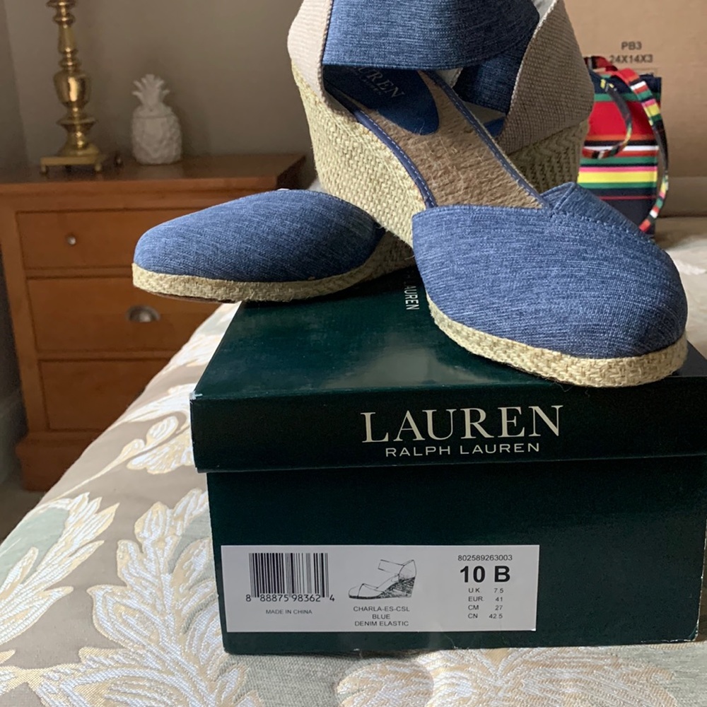 Ralph Lauren Denim Blue elastic wedges